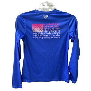 Columbia Women’s XS Tidal Tee PFG Fish Flag Long-Sleeve Shirt Blue